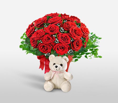 Red Roses With Teddy